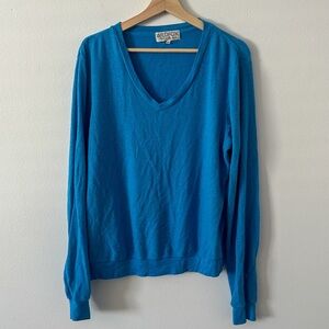 Wildfox Baggy Beach Jumper Deep V Blue Soft Sweater Size L Made In USA